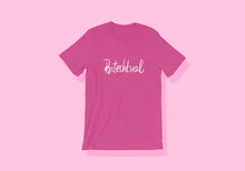 Load image into Gallery viewer, Hot pink shirt reads &quot;Bitechtual&quot; in white handlettered script