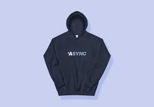 Navy blue hoodie reads "*ASYNC" in same font as old *NSYNC logo. Letters *A are white and SYNC are light blue.
